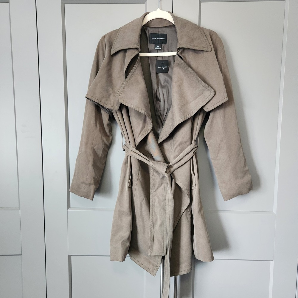 New Club Monaco Claudine Olive Green Trench Coat Small Casual Business NWT $279